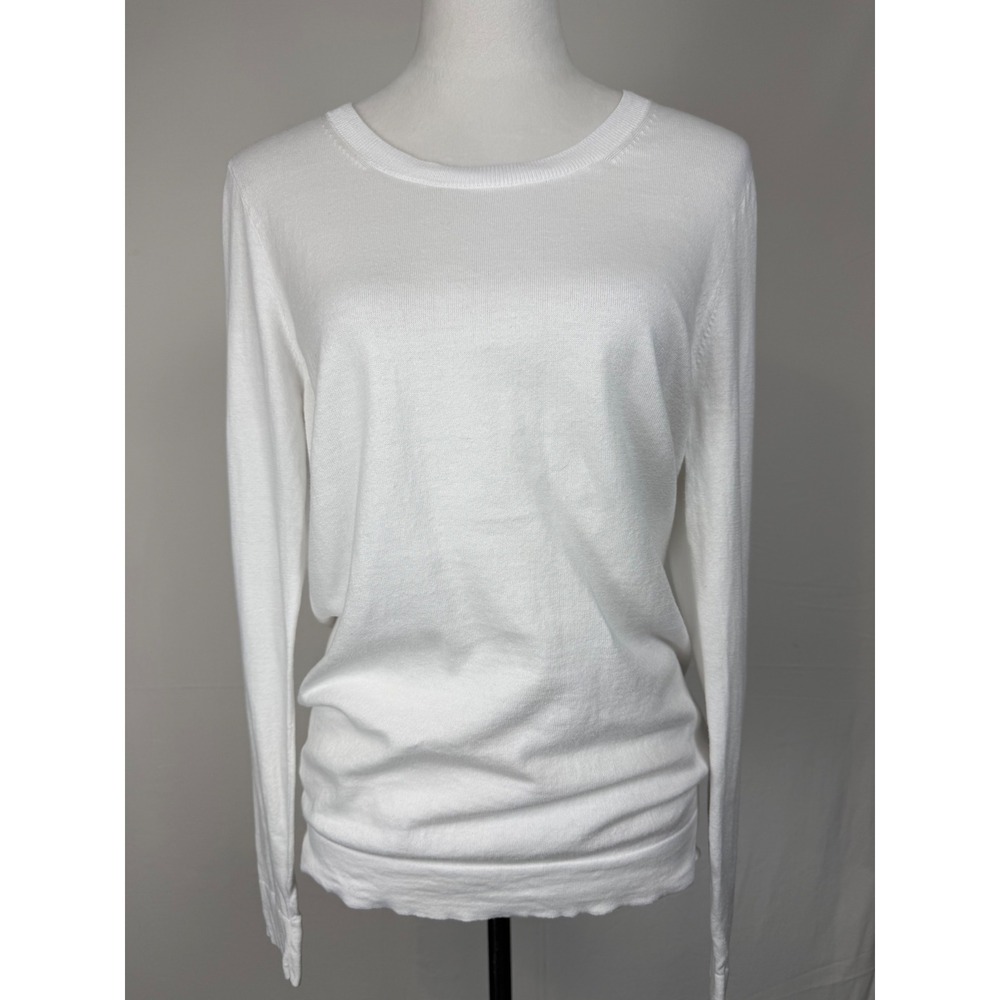 J.Crew Teddie Sweater Womens Medium White Cotton Long Sleeve Crew Neck Knit Top